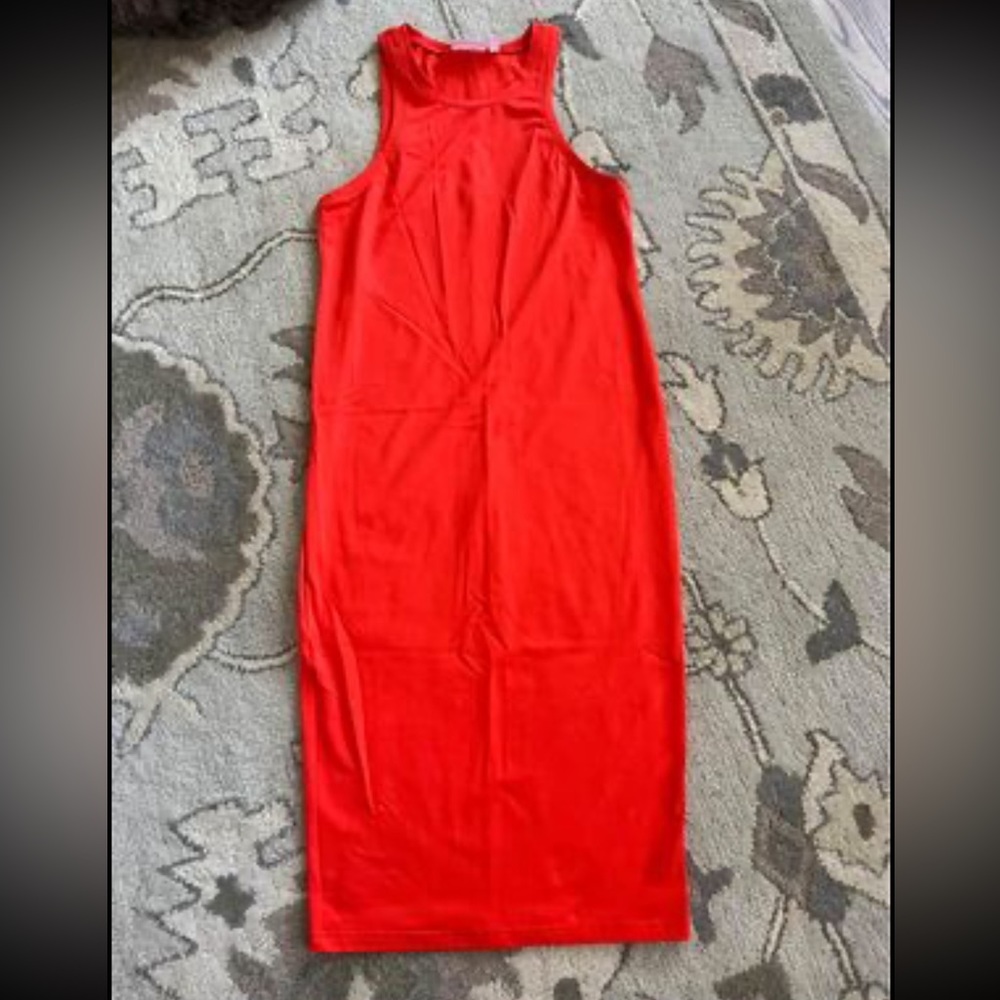 Orange Leith fitted midi dress, Women’s Medium